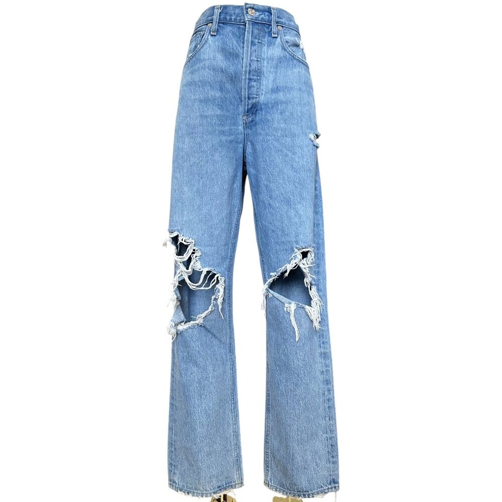 Agolde Women's Straight Leg Ripped Light Blue Jeans